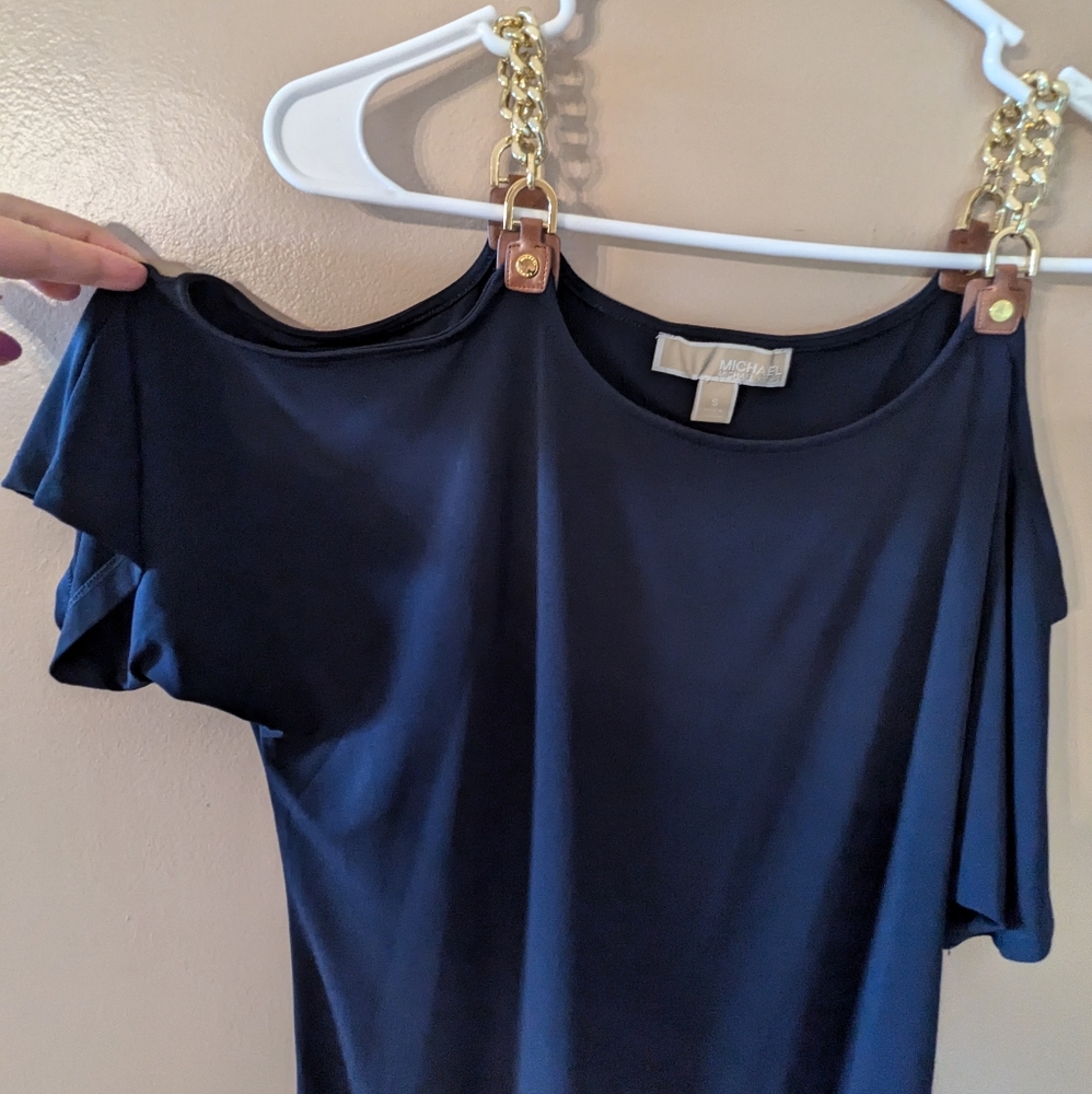 Michael Kors Blue Cold Shoulder Dress - Picture 2 of 3
